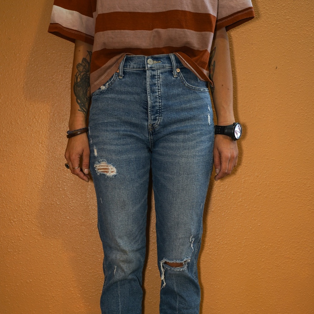 Gap W HR Destructed Cheeky Straight Jeans, 28 Tall